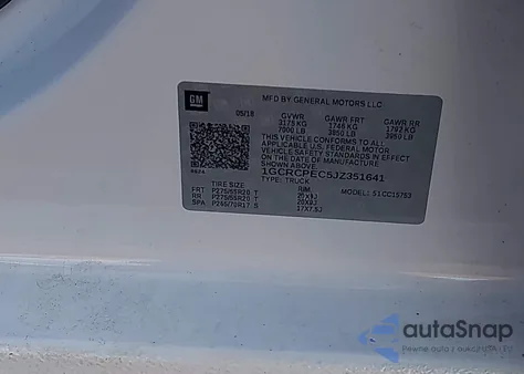 2018 Chevrolet Silverado 1500 Custom from USA, damaged, VIN 1GCRCPEC5JZ351641